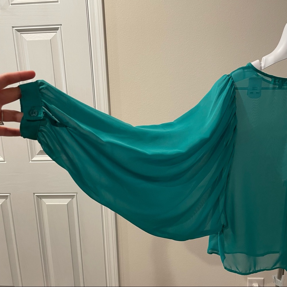 Beautiful blouse with amazing sleeves, button down back - Picture 2 of 5